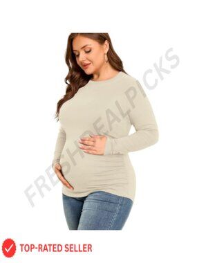 Plus Size Maternity Long Sleeve Tee Stretch Pregnancy Shirt